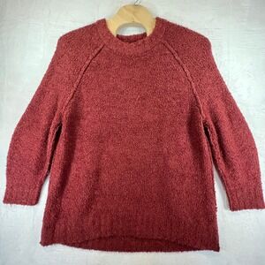 Free People Boucle Knit Sweater Burgundy Red Wool Blend Oversized Womens XL